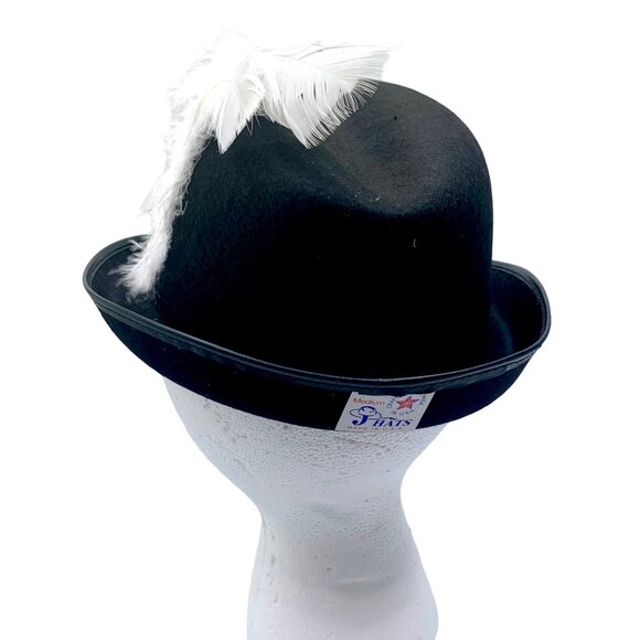 Wool Felt Fedora Hat Lot of 9 Black White Feather Theatre Costume Adult M - Picture 4 of 7